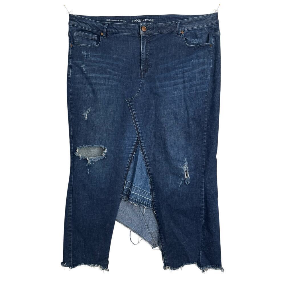Denim Skirt size 20 UPCYCLED Distressed OOAK Lane Bryant Stretch Streetwear